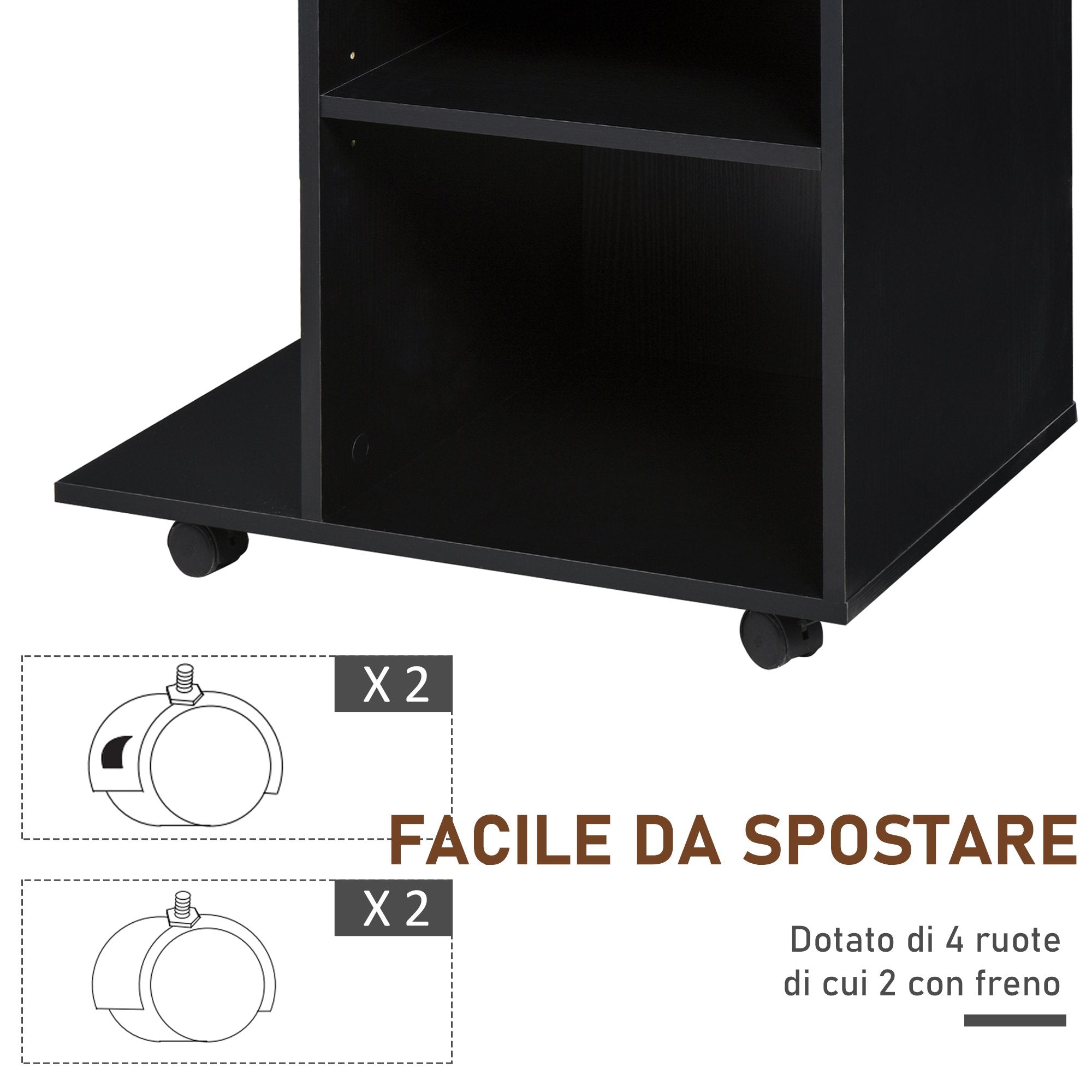 Black wooden wooden printer door with 1 drawer 2 shelves CPU shelf - Borgè