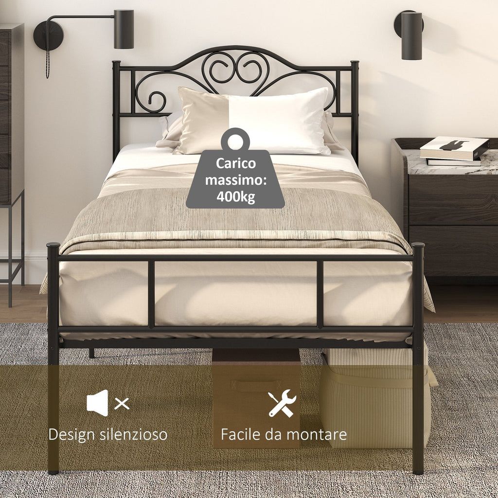 Single Stainless bed structure with integrated slats, headboard and footboard, 90x200cm - Borgè