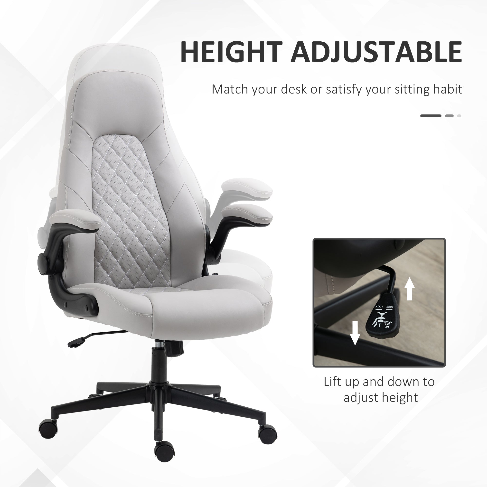 Ergonomic office chair with overturning armrests and adjustable height, 67x70x112-122 cm, Grey - Borgè