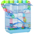 Pawhut for hamsters and 5 -storey rodents with colored pipes, wheel, small house and accessories included, blue, 47x30x59cm - Borgè