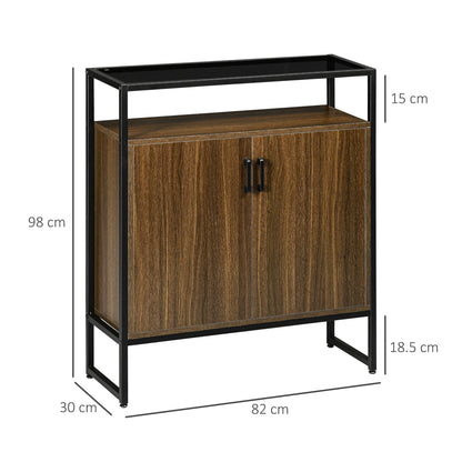 cabinet two doors in mdf with tempered glass support top, 82x30x98 cm, brown and black - Borgè