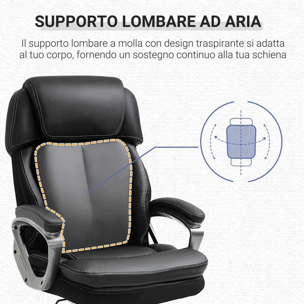 Ergonomic office armchair with headrest, adjustable height and swing, swivel chair with wheels, 68x76x117-125cm, black - Borgè