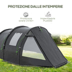 Outsunny camping curtain 3-4 people two rooms with windows, transport bag 475x264x172cm black - Borgè