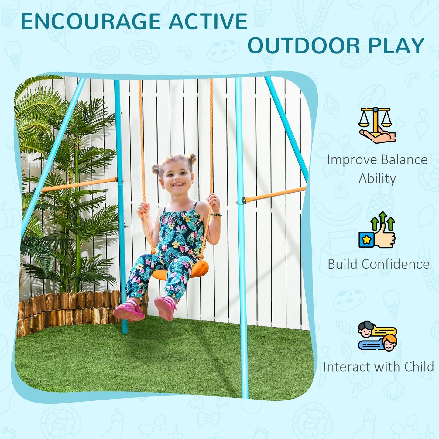 Outsunny swing for children 3-8 years as a garden in steel and pe with seat and pickets, 163x145x181 cm