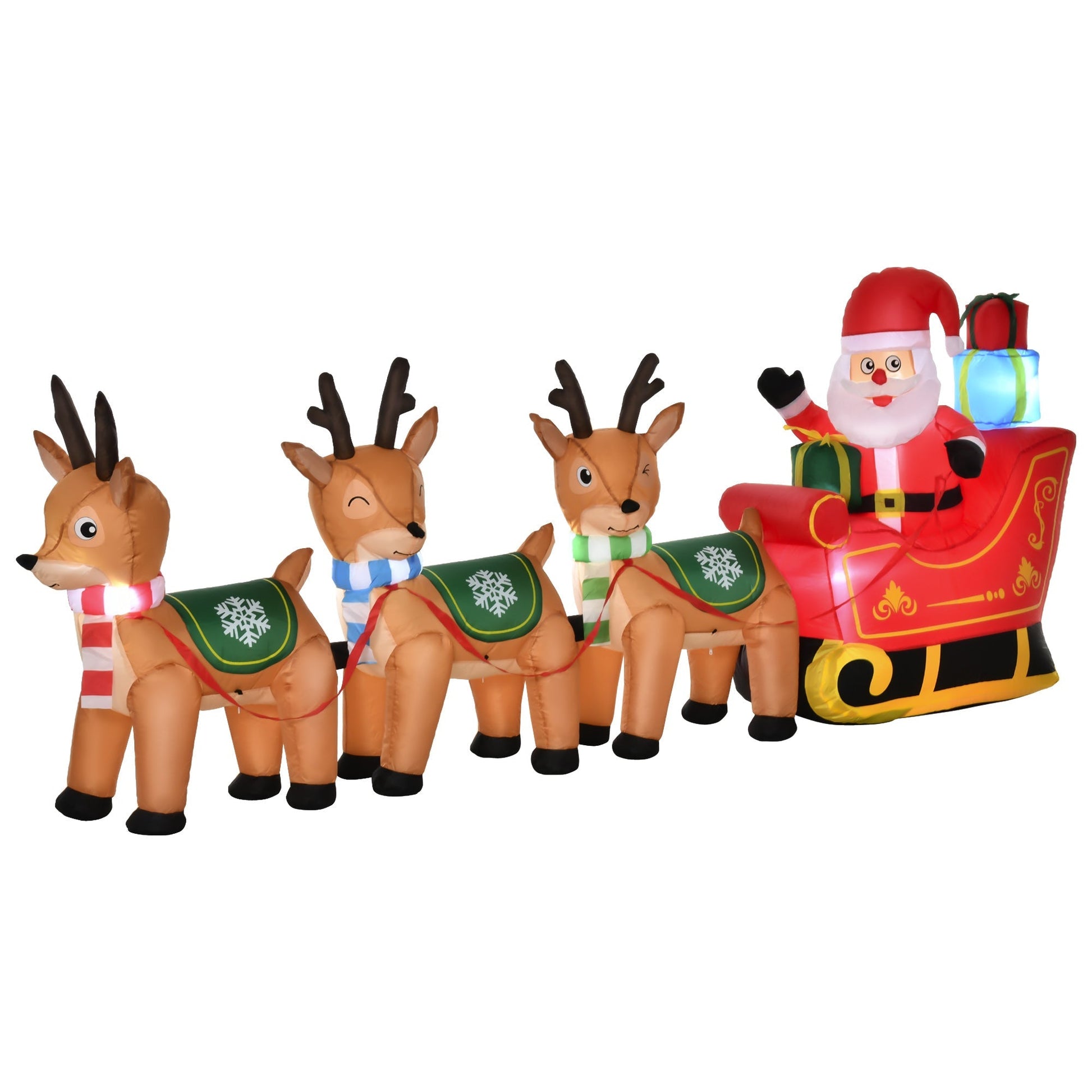 Inflatable Santa Claus with sled and 3 reindeers and lights - Borgè