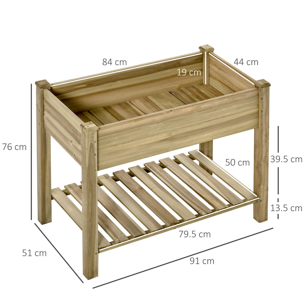 Raised Wooden Planter with Legs and Bottom Shelf for Garden and Balcony 91x51x76cm - Borge' Group Limited