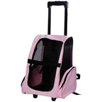 2 in 1 Dog and Cat Carrier Backpack with Side Pockets, Telescopic Handle and Wheels, 42x25x55cm, Pink - Borge' Group Limited