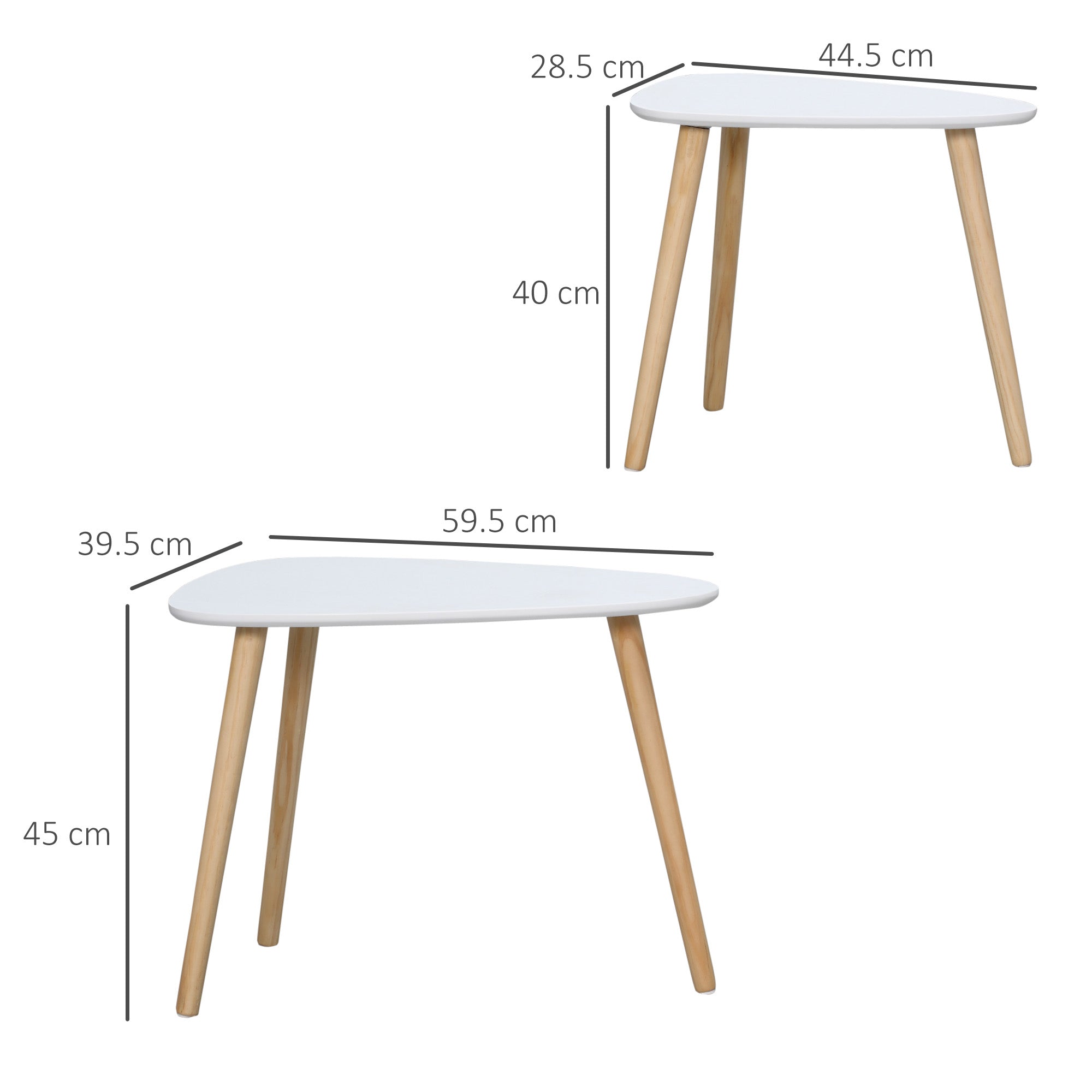 Set 2 Tavolini with a stackable Nordic style tables with wooden legs, white - Borgè