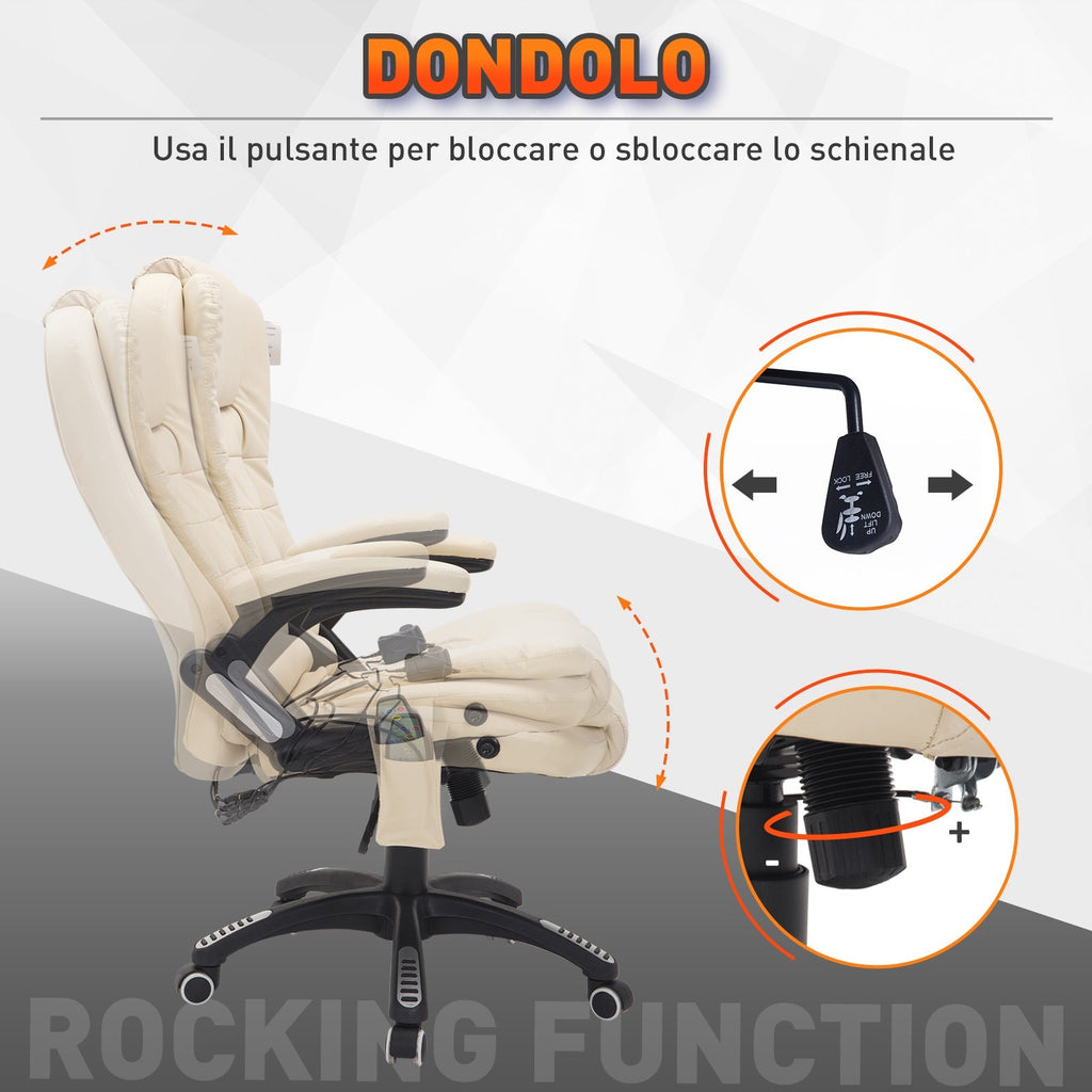 Massegoing office armchair with eco-leather heating, beige, 62x68x111-121cm - Borgè