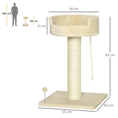 PAWHUT TRAGRAFFI tree for cats with cot and ball in plush and pole in sisal 55x55x83cm beige - Borgè