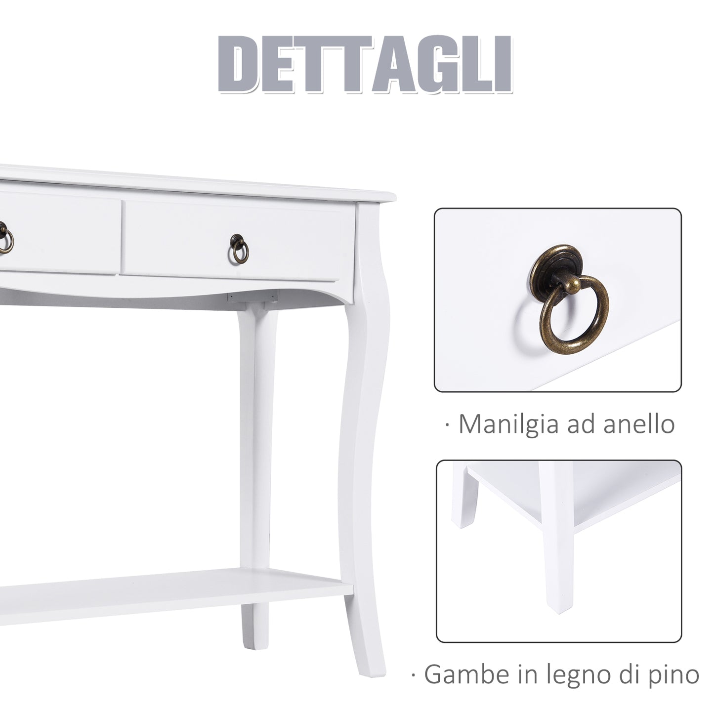 Homcom Cabinet Table Modern Entry Consolidation With 2 Casa Wooden Drawers 100 Ã— 33 Ã— 75cm White - Borgè