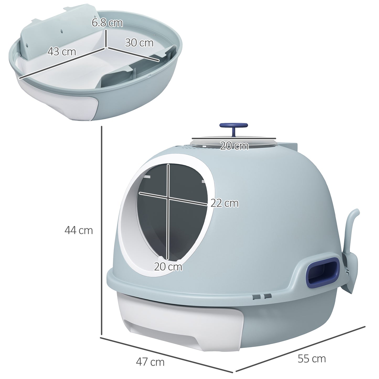 Pawhut Chiusable cat bed with removable tray, 2 inputs and palette, 47x55x44cm, blue - Borgè