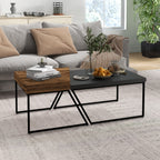 Homcom Set 2 coffee tables in chipboard and steel, black table 80x60x42 cm and brown table 60x60x46 cm - Borgè