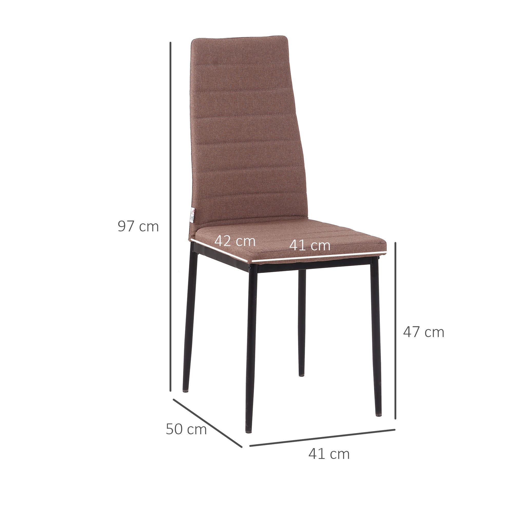 Set 4 Padded Modern Style Chairs in Metal and Fabric - Khaki - Borgè