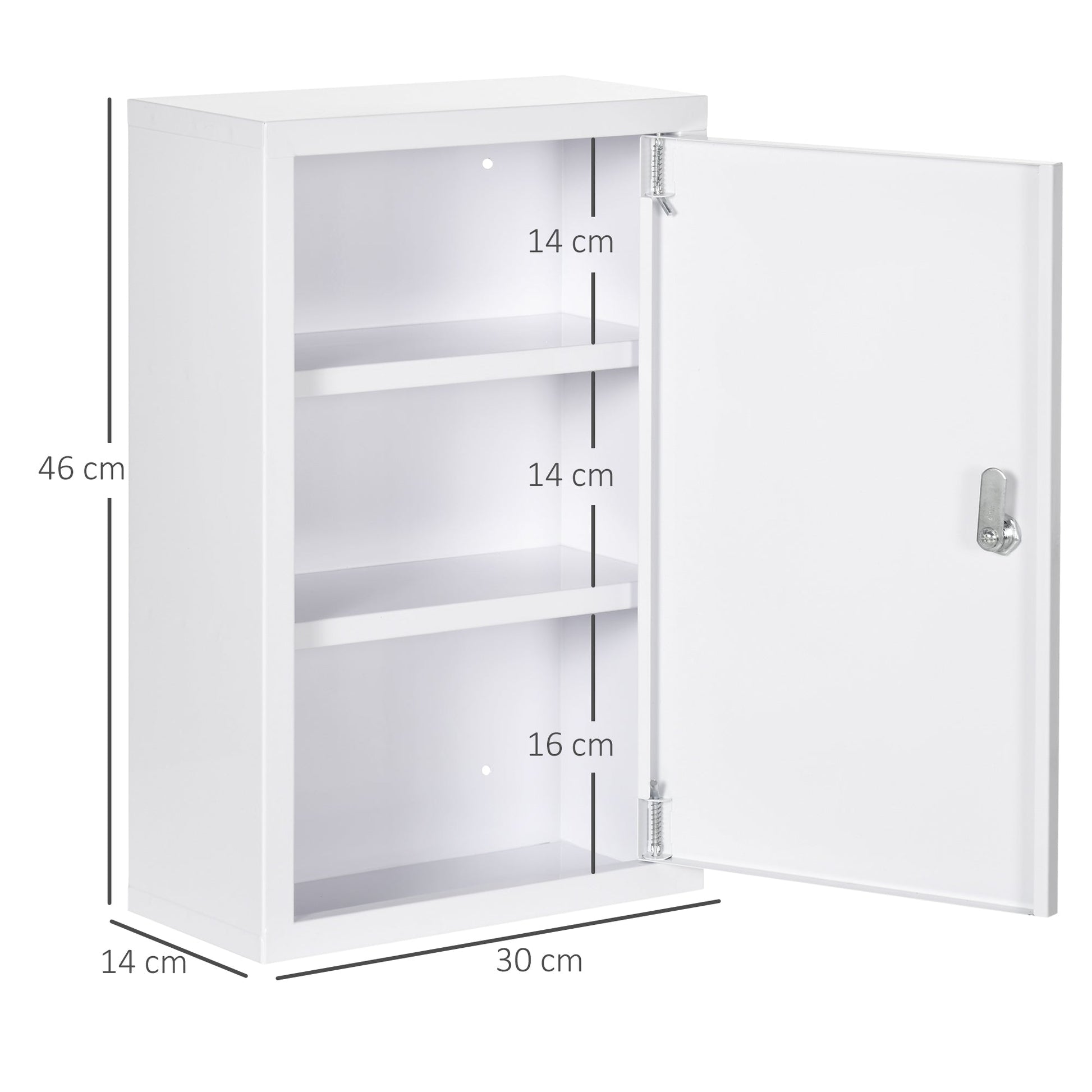 Kleankin Medicinal cabinet with 3 stainless steel shelves with 2 keys and wall assembly, 30x14x46 cm, white - Borgè