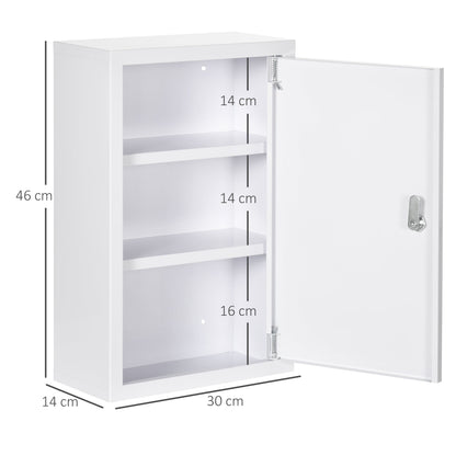 Kleankin Medicinal cabinet with 3 stainless steel shelves with 2 keys and wall assembly, 30x14x46 cm, white - Borgè