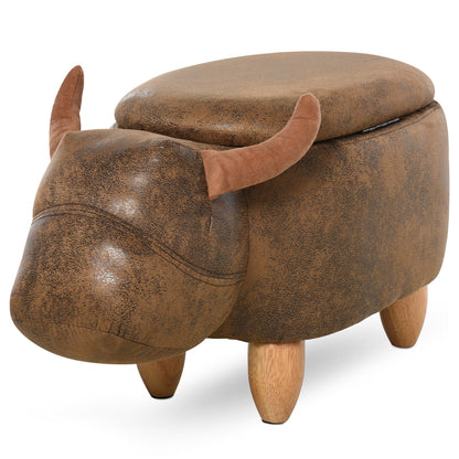 Homcom pouf buffalo -shaped container, footrest stool with wooden structure and brown padded seat - Borgè