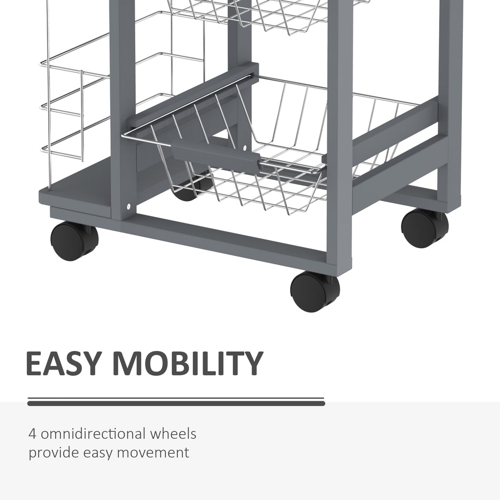 Homcom kitchen trolley with removable drawers and 2 hobs, in pine wood and metal, 47x37x83 cm - Borgè