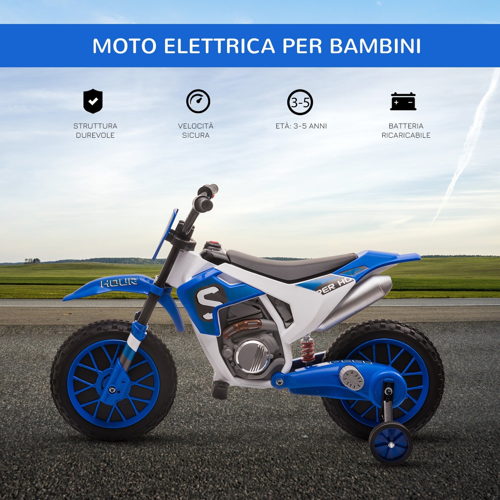 electric cross motorcycle for children for 3-5 years - blue - Borgè