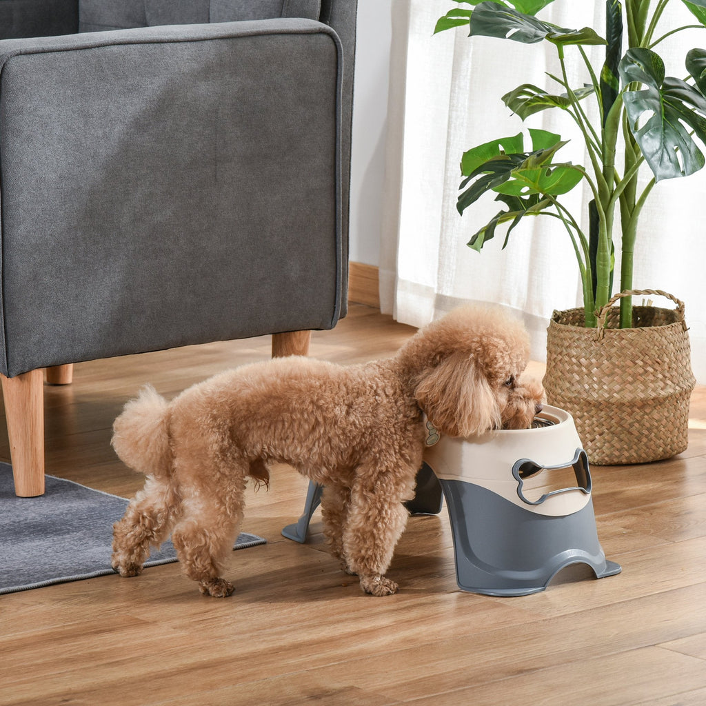 Double Raised Dog Bowl in Stainless Steel and Plastic with Non-Slip Feet, 47x25x20cm, White and Grey - Borge' Group Limited