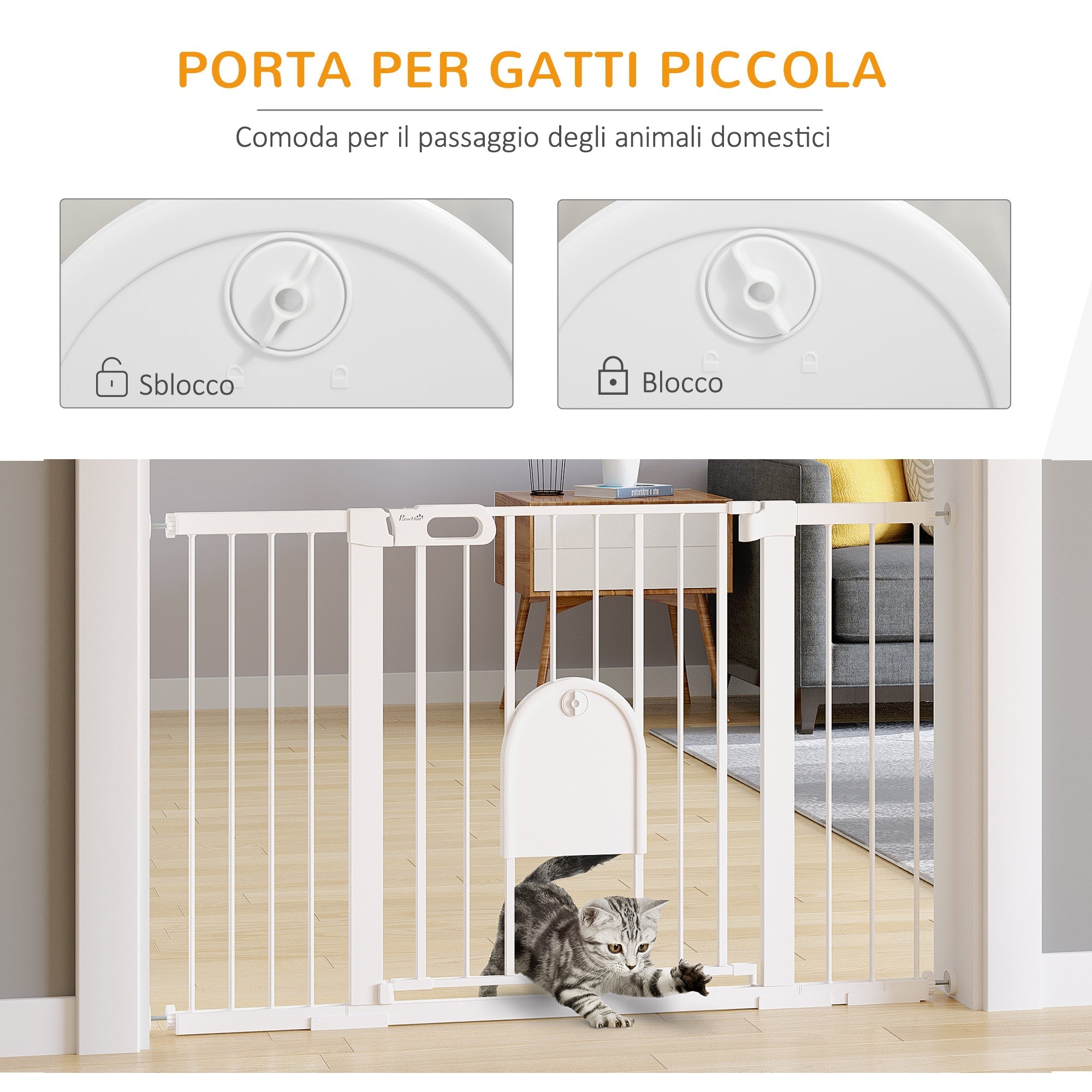 Extendable Dog Gate with Self-Closing Door, Metal and ABS, 75-131x76 cm, White - Borge' Group Limited
