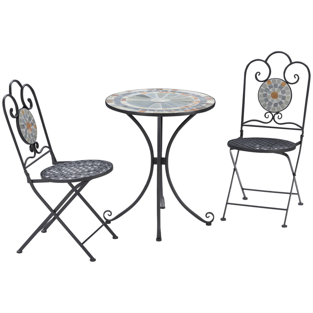 Mosaic | 3 Piece Garden Set, 2 Folding Chairs and 1 Table, Mosaic Design, Grey - Borge' Group Limited