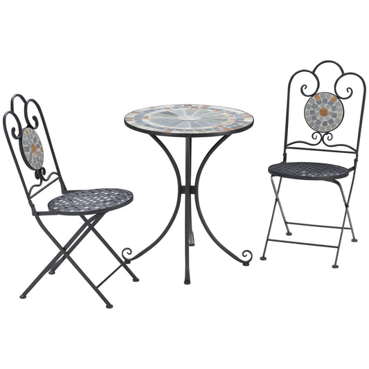 Mosaic | 3 Piece GardenSet, 2 Folding chairs and 1 Table | Outsunny - Borgè