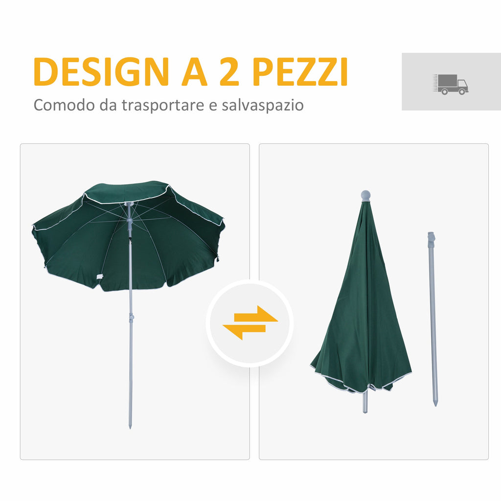 2x2.3m Portable Outdoor Umbrella with Tilting Canopy in Dark Green Polyester - Borge' Group Limited