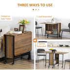 Homcom Folding table with 6 wheels and industrial style shelf in wood and metal, light brown - Borgè