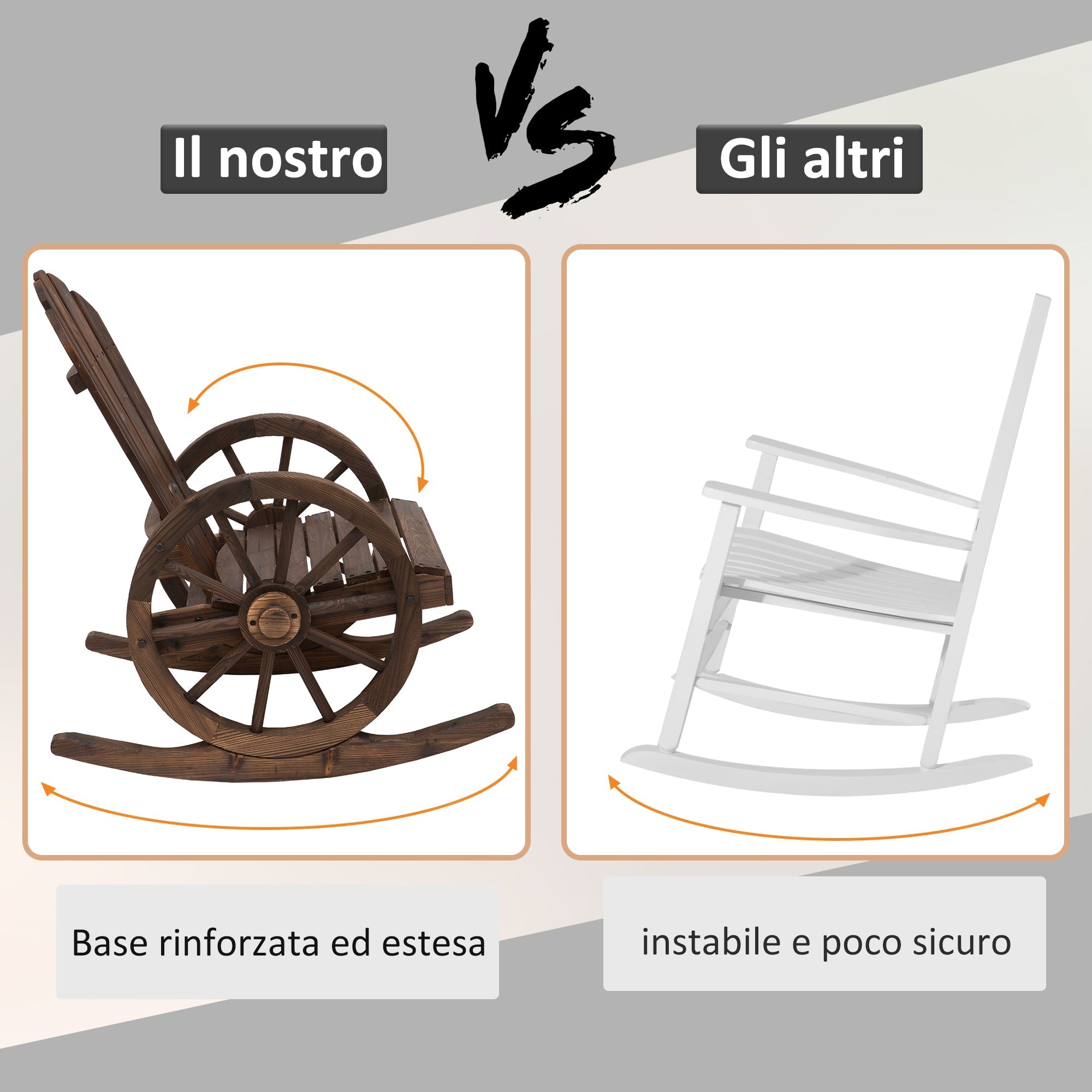 Adirondack Rocking Chair, Rustic Design with 2 Wheels, Burnt Spruce Wood, 88x68x92cm - Borge' Group Limited