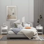 Modern bedside table set 2 pieces with drawer and open shelf, in mdf and steel, 45x40x60cm, white - Borgè