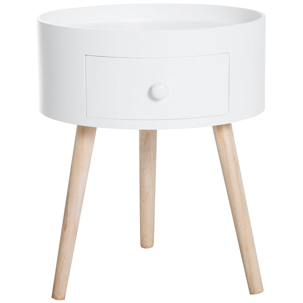 Modern Living Room Table with wooden, white, ф38x45cm drawer - Borgè