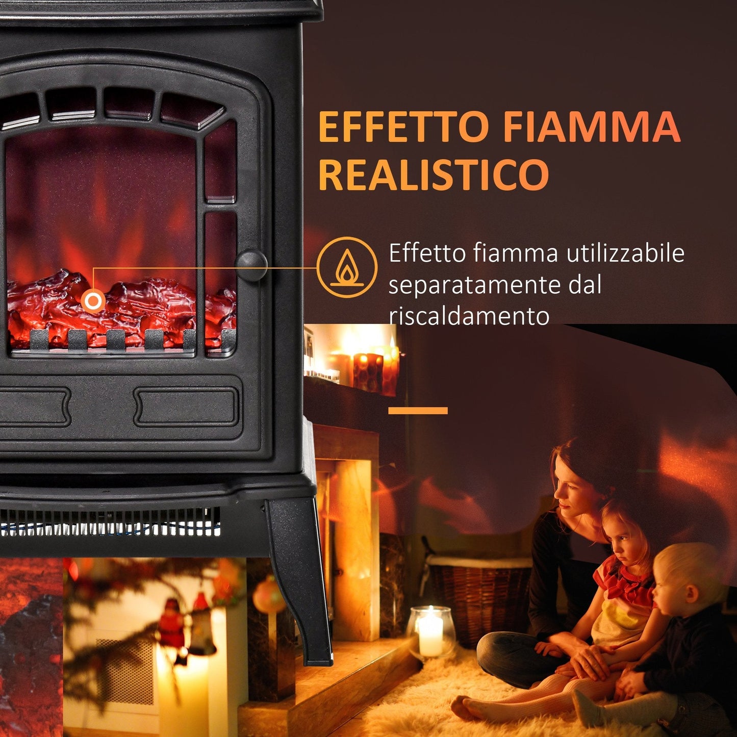 electric fireplace with flame effect, adjustable temperature coverage 20-25m² - black - Borgè