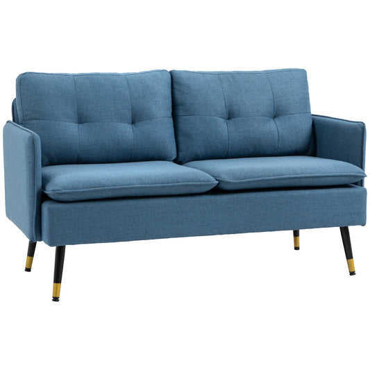 Sofa 2 seats in fabric with padded cushions and steel legs 139x68x80cm, dark blue - Borgè