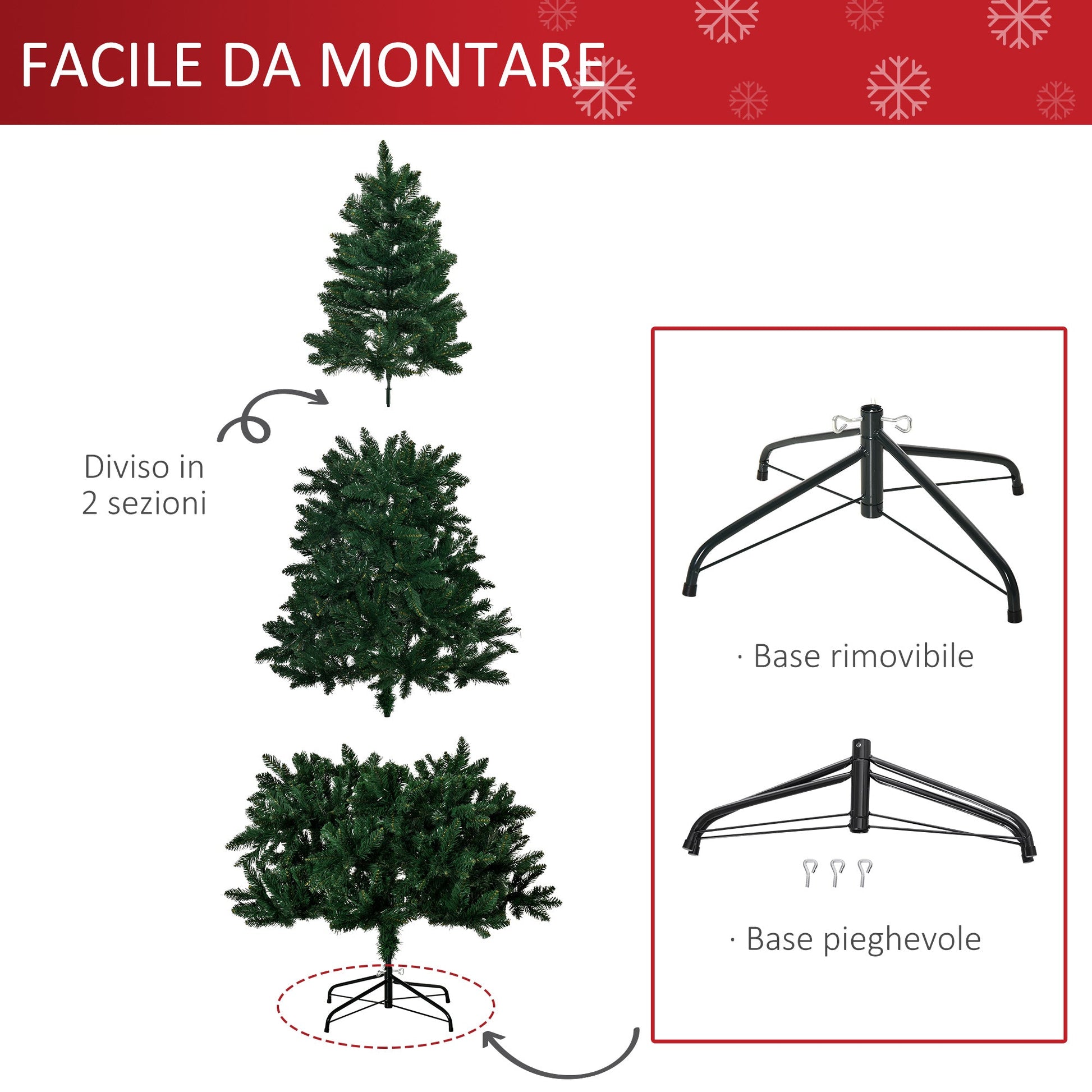 Folding Artificial Christmas Tree with Removable Base 210cm - Green - Borgè