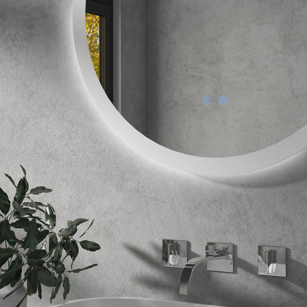 kleankin Round Bathroom Mirror with LED Lights, Wall-Mounted Dimmable Makeup Mirror with 3 Temperature Colours, Defogging Film, Memory Function, Hardwired, 70 x 70 cm - Borgè