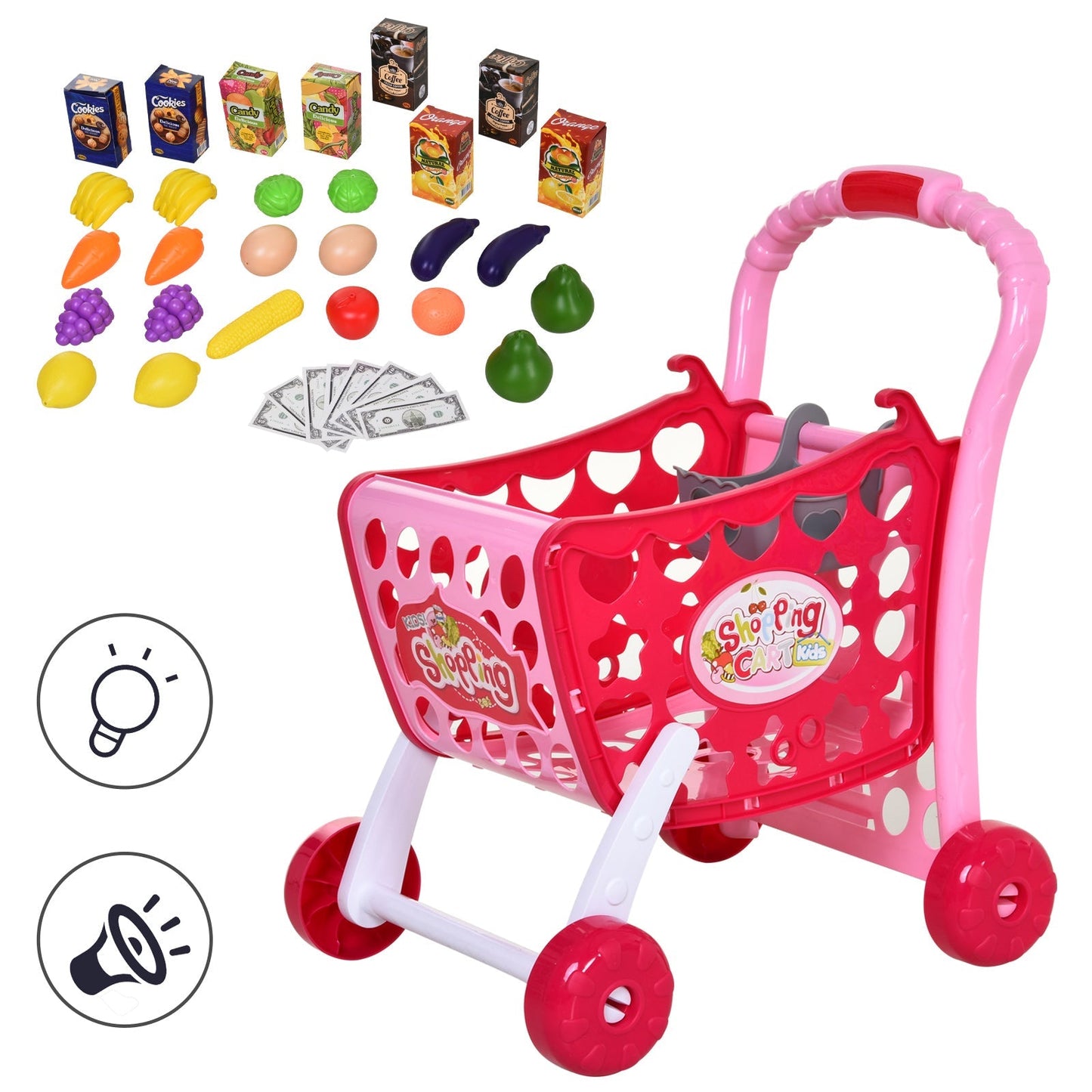 Toy Cart In Three Mode for Children +3 Years With 38 Accessories included, Funny Sounds and Lights, Rosa - Borgè