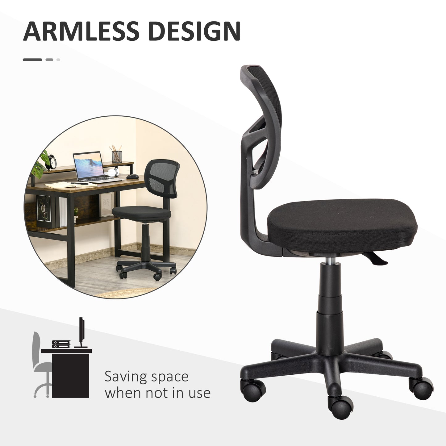 Ergonomic office chair on the net without armrests and height, black - Borgè