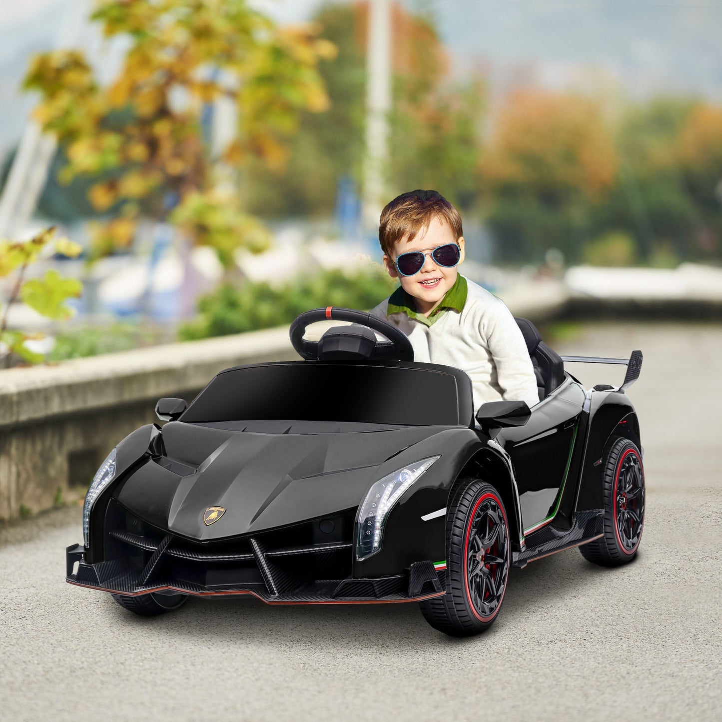 Black Lamborghini Veneno 12V Electric Car for Children with Remote Control, Age 3-6 Years - Borgè