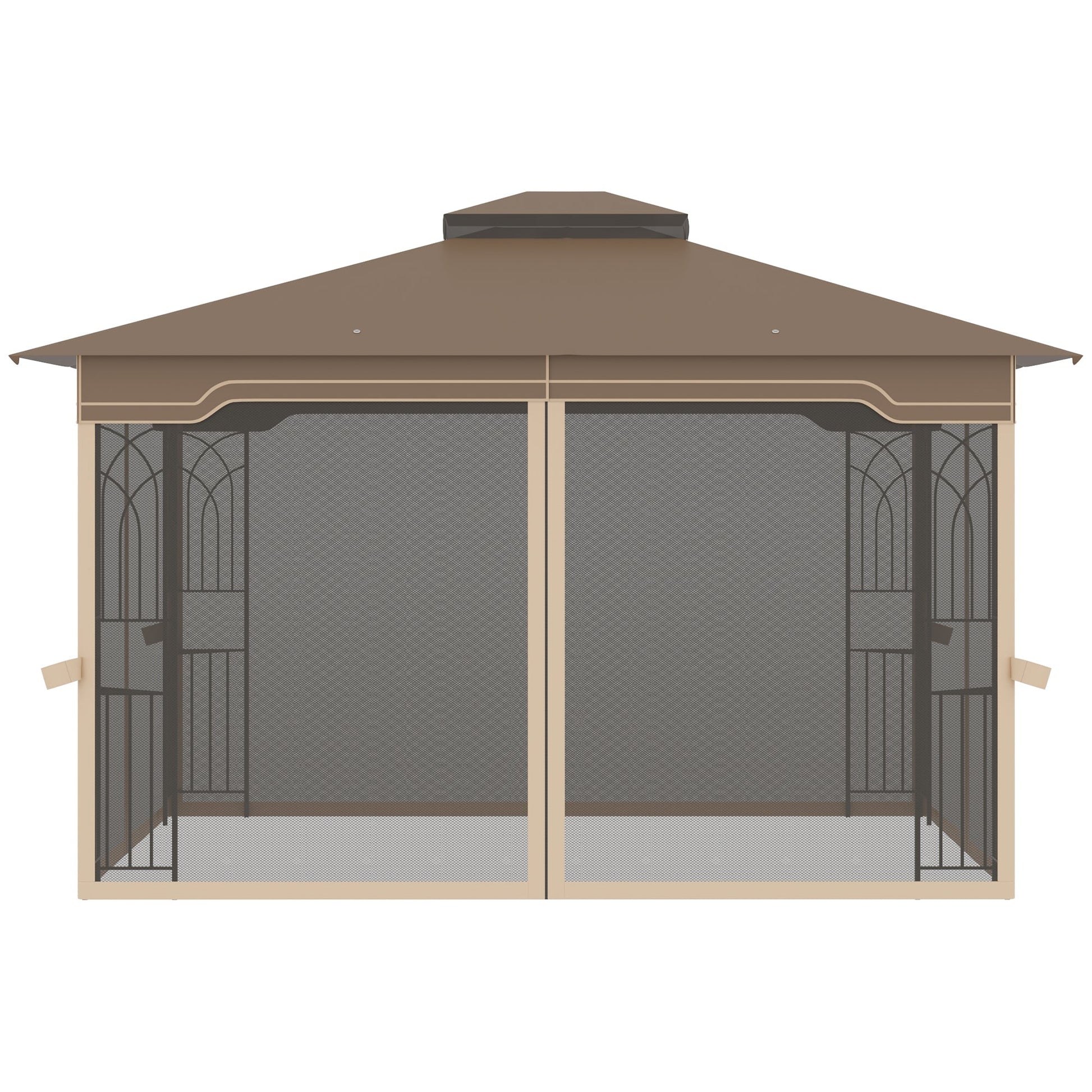 Outsunny garden gazebo with mosquito net, double roof, metal structure and shelves, 3,65x3m brown and beige - Borgè