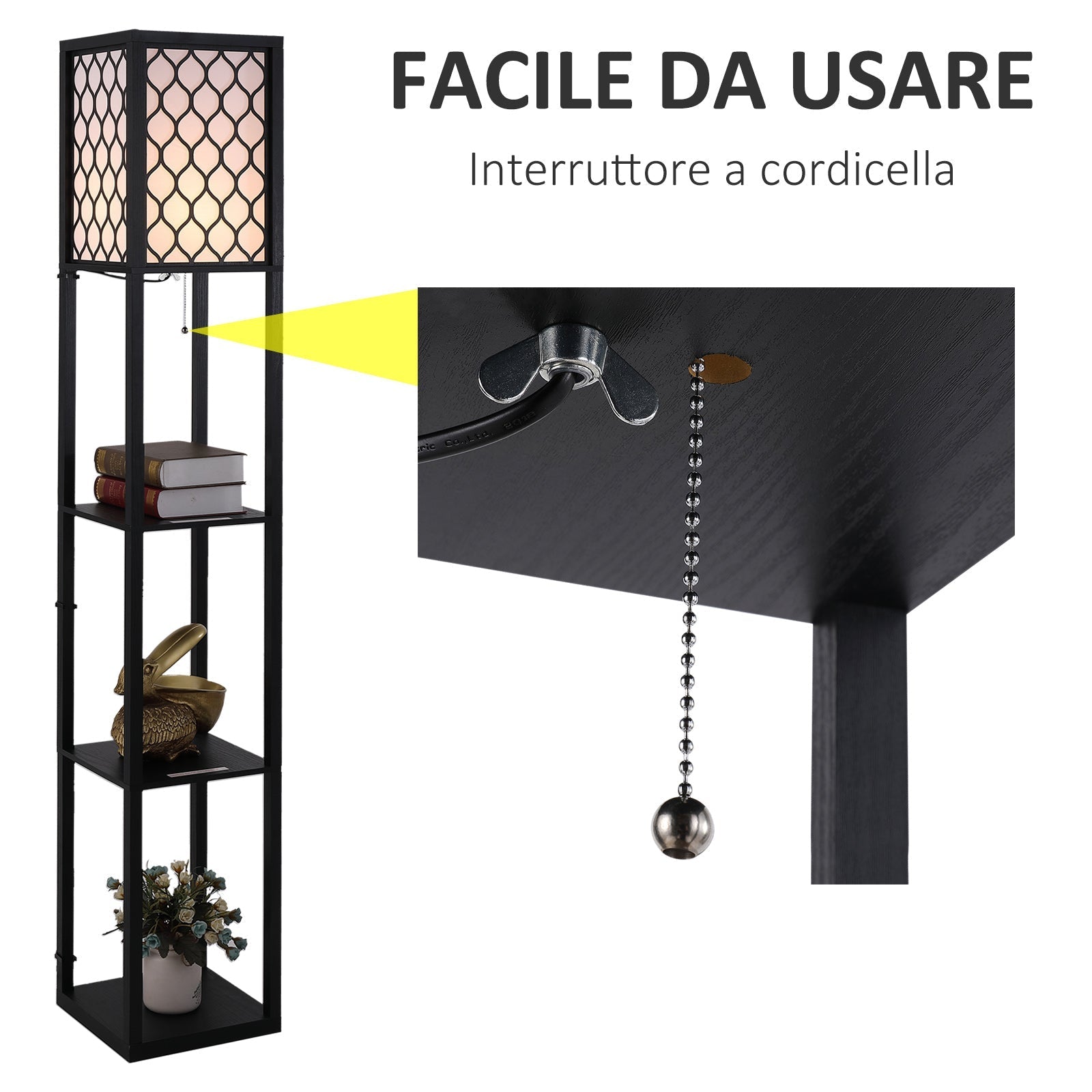 Modern Land Lamp with 3 Levels Black Library 26 x 26 x 160 cm - Borgè