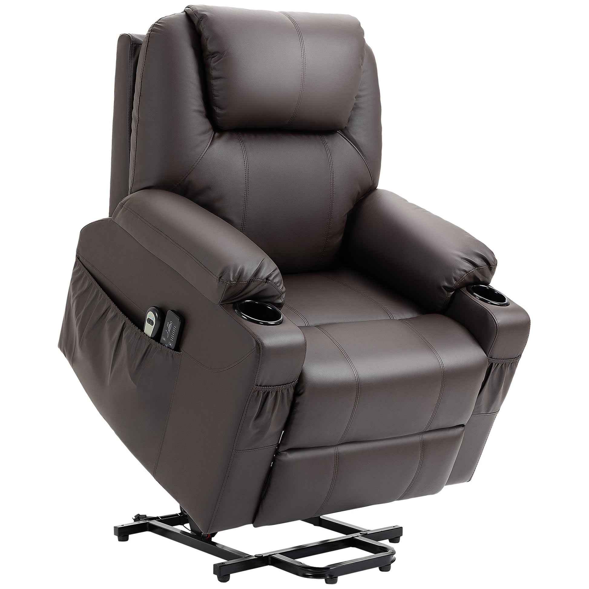 Reclinable Brown Armchair with Lift Assist up to 135 ° with Cup Holders, Remote control and Footrest | 88x92x106 cm - Borgè