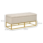 Homcom bench with quilted polyester container with gold steel legs, 110x44x48cm, beige - Borgè