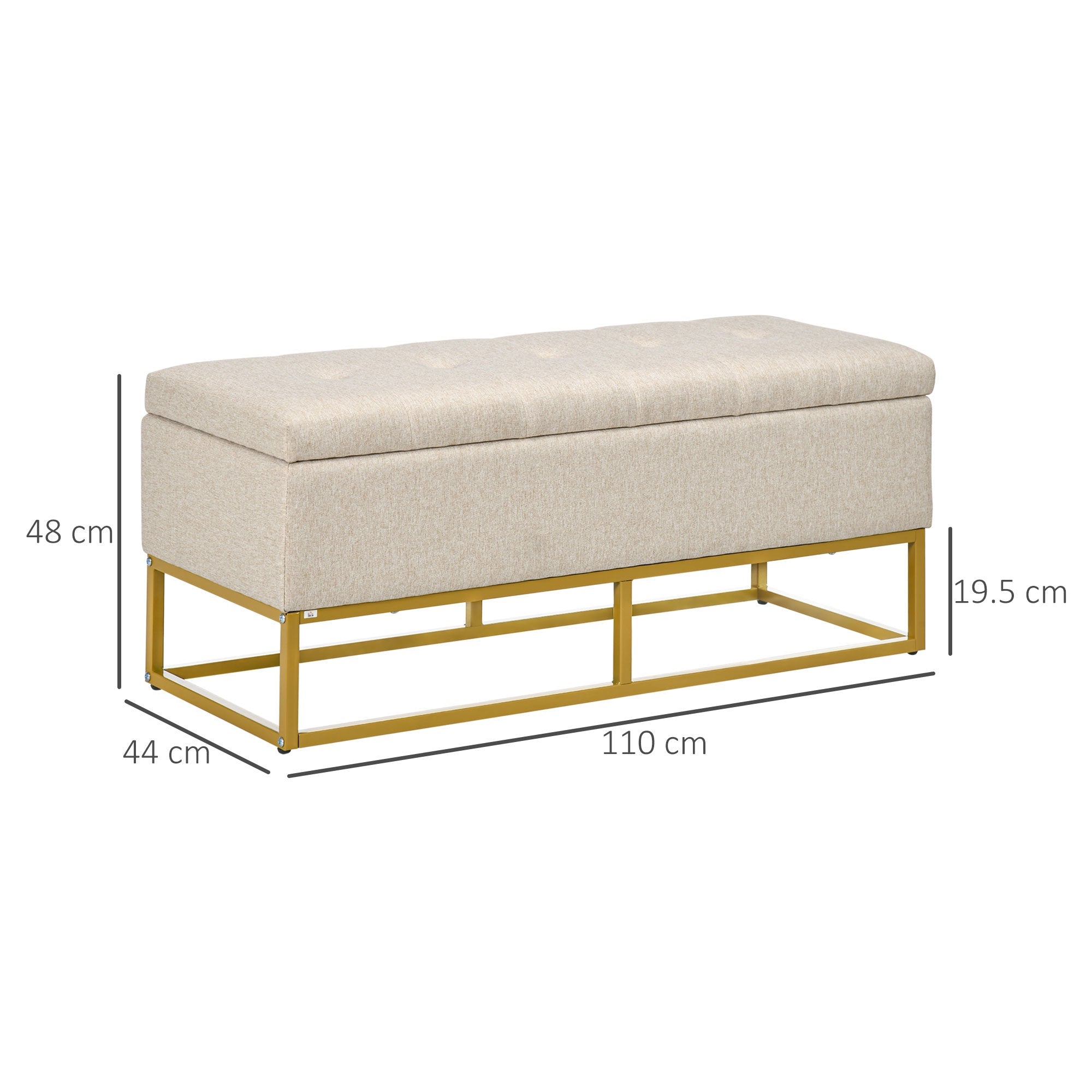 Homcom bench with quilted polyester container with gold steel legs, 110x44x48cm, beige - Borgè