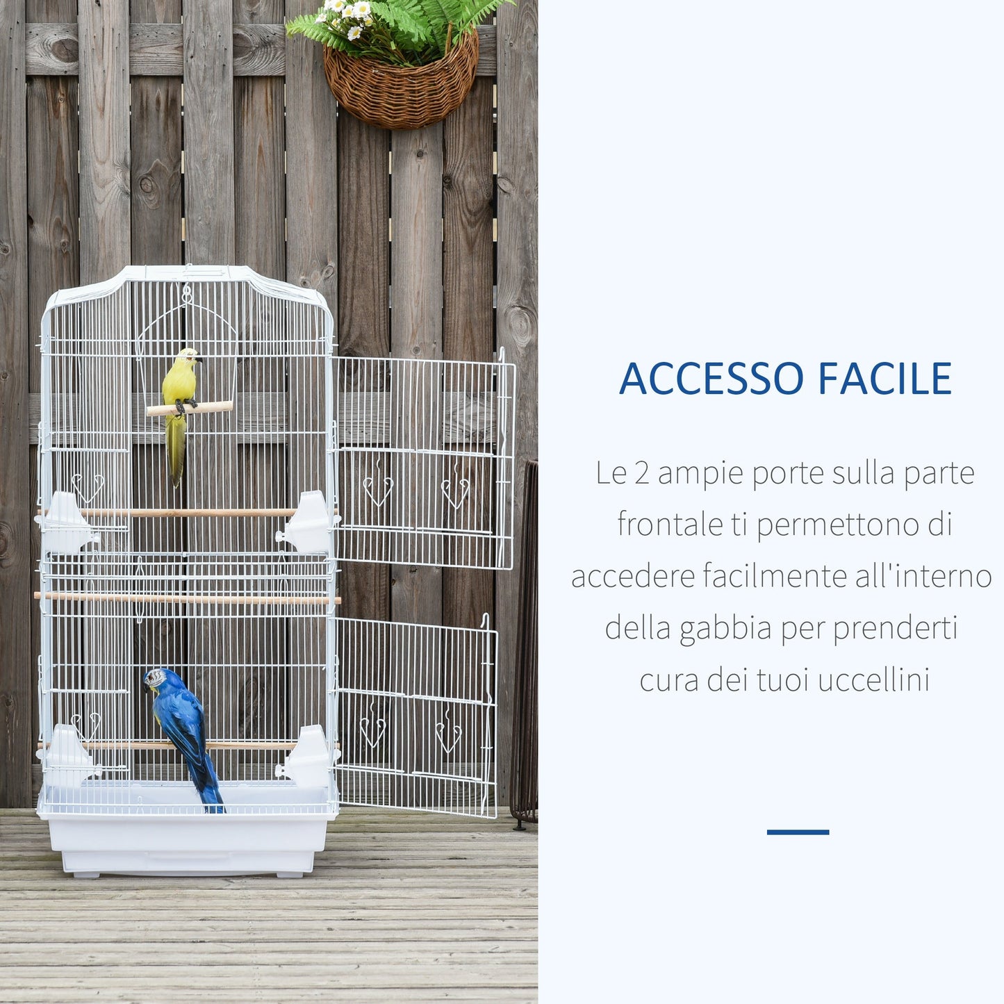 Pawhut bird cage with trespoli, swing and bowls, metal and plastic aviary, 46.5x35.5x92cm, white - Borgè