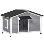 Wooden Dog House with Raised Design, Protective Tent and 2 Windows, 109x79x72 cm - Borge' Group Limited
