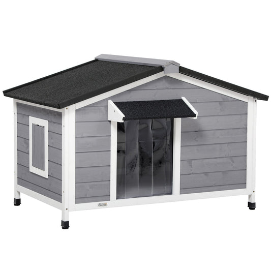 PAWHUT Wooden dog house with raised design, protective curtain and 2 windows, 109x79x72 cm - Borgè