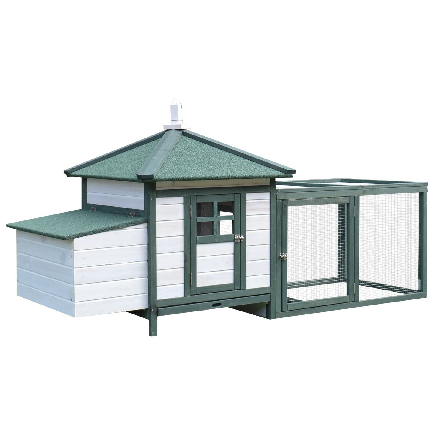 Pawhut Wooden Garden Chicken Coop 196x76x97cm - white/green - Borgè