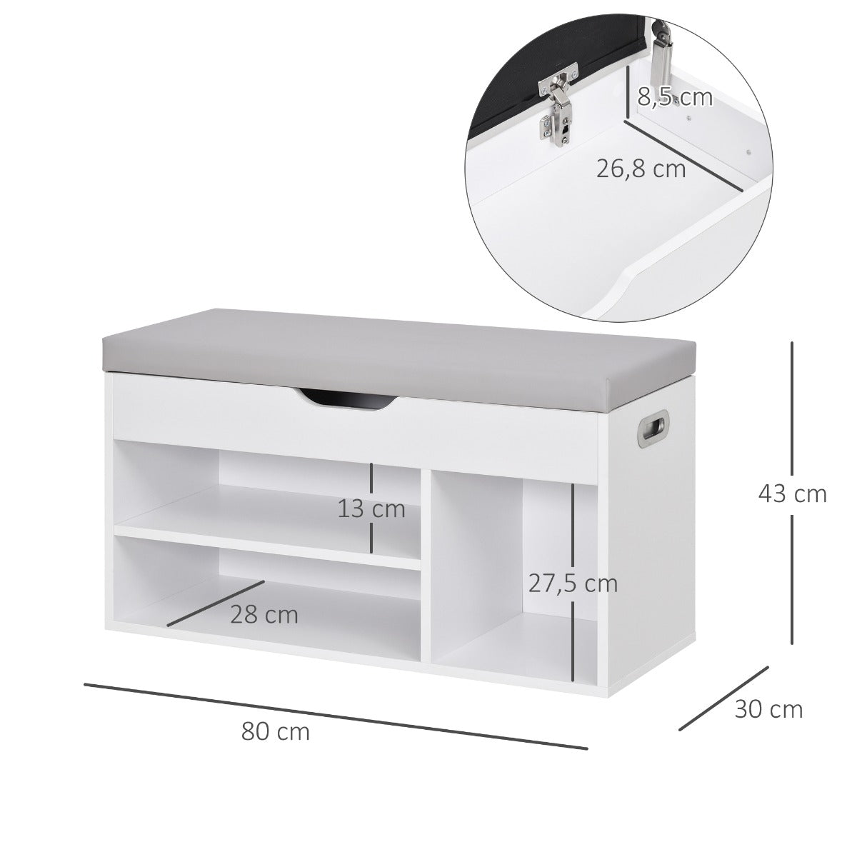 Mobile Shoe Safe Retailed With Back Padded Container and Open rooms 80x30x43cm, White - Borgè