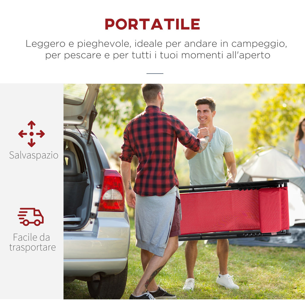 Set of 2 Outdoor Folding and Reclining Deck Chairs in Aluminum, Red, 96.5 x 58 x 91.5cm - Borge' Group Limited